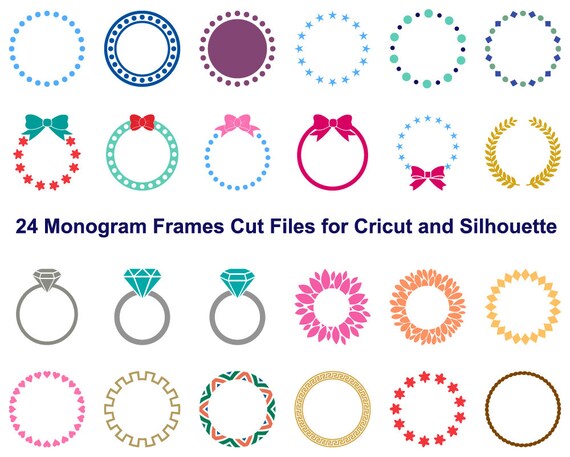 Download Monogram Frame SVG Cut File, Circle Monogram Frames DFX Cut file for Cricut, Bow Monogram frames ...