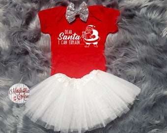 Dear Santa I Can Explain, Baby Christmas Outfit, Christmas Baby Shirt, Christmas Bodysuit, Toddler Shirt, Toddler Christmas Outfit