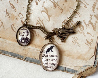 Edgar Allan Poe Necklace - The Raven Quote - Poe Jewelry in Bronze