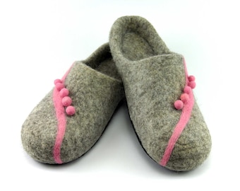 Gray Slippers, Wool Felted Slippers
