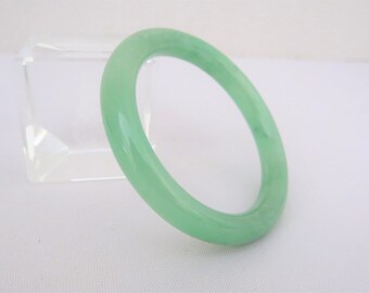 Vintage Translucent Green Jadeite Jade Bangle Bracelet 48MM