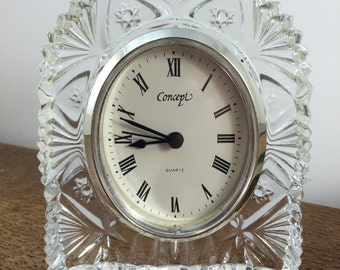 SALE!! Vintage Lead Crystal Clocks, Glass Clock, Mantle Clock, Desk Clock,