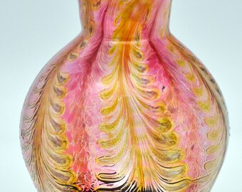 Hand Blown Pulled feather vase.