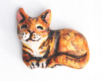 Ceramic Cat Magnet: Ginger Tabby
