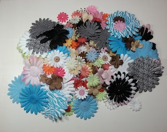 Destash lot of silk and paper flowers for cards scrapbooks embellishing anything 4.5in. to 1in. sizes