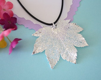 Real Full Moon Maple Leaf, Real Silver Leaf, Maple Leaf Necklace, Sterling Silver, LL143