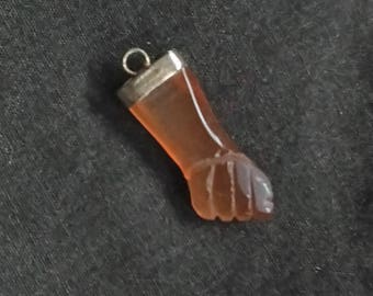 Vintage sterling silver and amber(?) figa hand charm Pendant