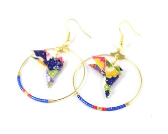 Miyuki Golden Origami doves blue hoops and Japanese paper roses
