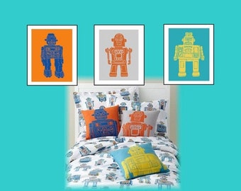 Robot Nursery Wall Art // Robot Decor // Robot Art Prints // Robot Room Decor // Robot Nursery Decor // 3-11X14" Set for Toddler or Nursery