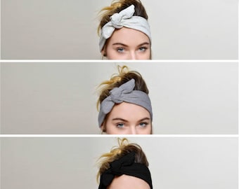 Headbands for women, Black Grey Ivory SET of 3, Adult headband woman