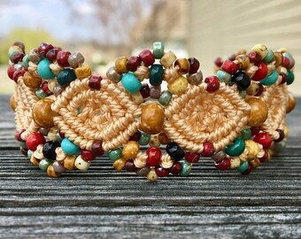 SALE Micro-Macrame Beaded Cuff Bracelet - Tribal Mix