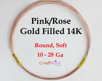 14/20 Rose/Pink Gold-Filled Wire, Round, Dead Soft, 10 12 14 16 18 20 22 24 26 28 Gauge, Jewelry Making Wire