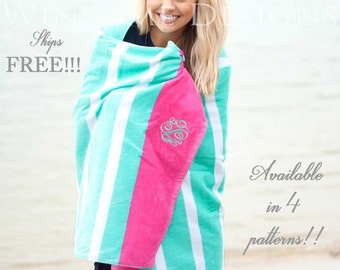 Beach Towel-Monogram Beach Towel-Personalized Beach Towel-Monogram Gift-Gift for Her-Graduation Gift-Towel-Flamingo-Summer-Monogrammed