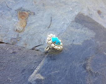 No. 107 Kingman Turquoise and Pearl Ring set in .950 Sterling Silver