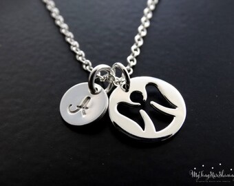 Guardian Angel Necklace Guardian Angel Jewelry Memorial Jewelry Personalized Initial Necklace Sterling Silver Guardian Angel Charm