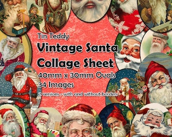 Vintage Santa Printable Digital Collage Sheet - 40mm x 30mm ovals - 34 different images - perfect for jewelry making etc