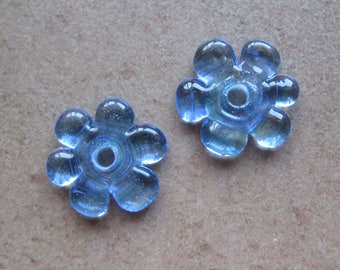 Lampwork Beads - SueBeads - Disc Beads - Disc Flowers - Blue Cut Disc Flower Bead Pair - Handmade Lampwork Beads - SRA M67