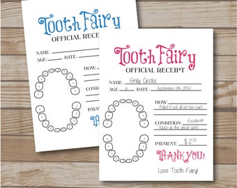 Tooth Fairy Receipt for Boys and Girls - Tooth Fairy Note - Printable - Tooth Fairy Report - Lost Tooth Records - Instant Download