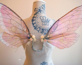 Vintage Rose Iridescent Fairy Wings, small size wearable fairy wings, poseable fairy costume wings