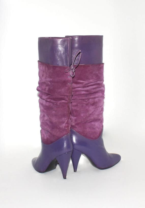 Vintage BOOTS Violet Purple Suede Leather Slouch Stilettos 7