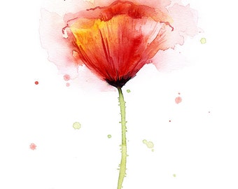 Poppy Watercolor, Abstract Red Flower Art Print, Poppies, Atmospheric Watercolor Painting, Floral Print, Giclee