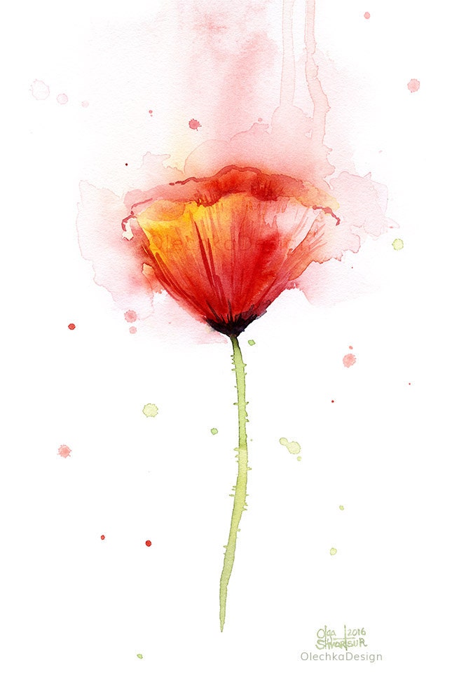 Poppy Watercolor Abstract Red Flower Art Print Poppies