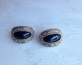 Bold vintage silver and black clip on earrings