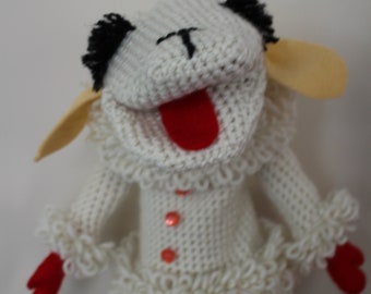 Côtelette d’agneau marionnette, nouvelle, agneau marionnette à main, cadeau d’anniversaire, au crochet jouet, cadeau de nostalgie, Shari Lewis Lambchop marionnette, également en rose