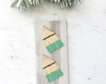 T R A I N . I N . T H E . D E S E R T // Beaded Fringe Earrings, Southwestern Style, Turquoise Earrings