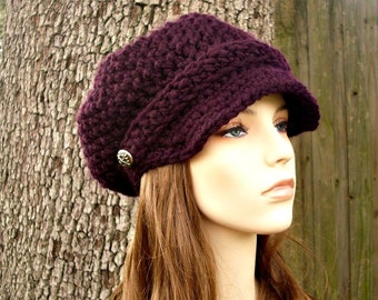 Crochet Hat Womens Hat Newsboy Hat - Crochet Newsboy Hat in Purple Eggplant Crochet Hat - Purple Hat Womens Accessories