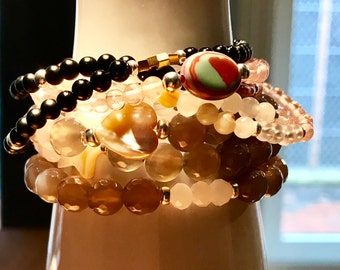 Gemstone Bracelet Erdebeerquarz Onyx Rock Crystal 925 silver