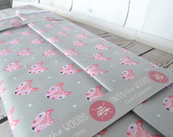 Pink Fox Fabric, Grey Cotton Fox Fabric, Into the Woods quilting fabric, Robert Kaufman fox, Robert Kaufman Fabric Style, modern kids fabric