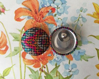 Wholesale Earrings / Mosaic / Fabric Covered Button Earrings / Bulk Jewelry / Made in Brooklyn / Unique Gift Ideas / Stud Earrings