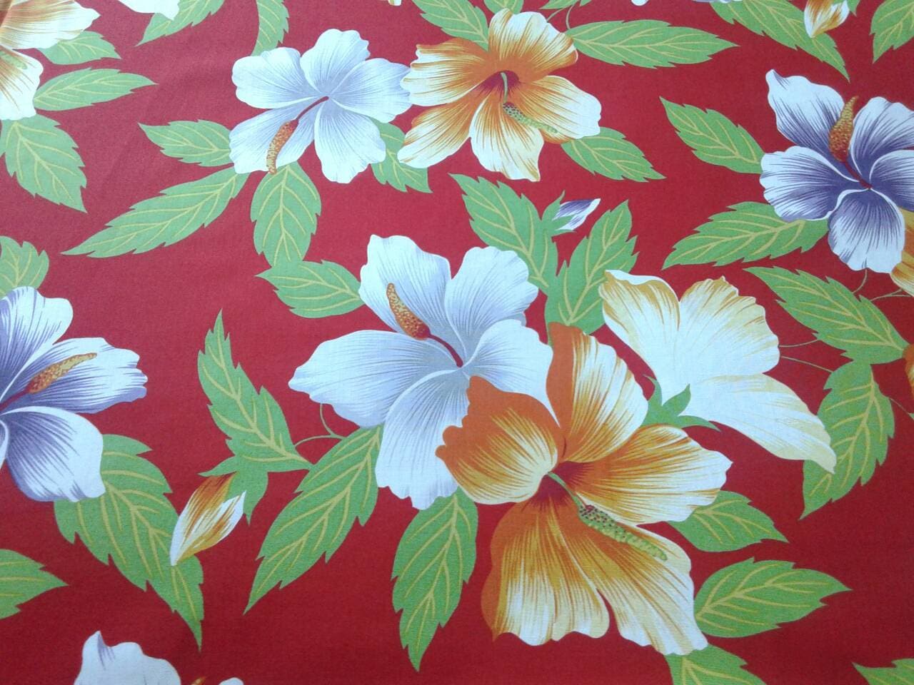 Red floral Hawaiian  Fabric Multi color Floral Hawaiian  Print 