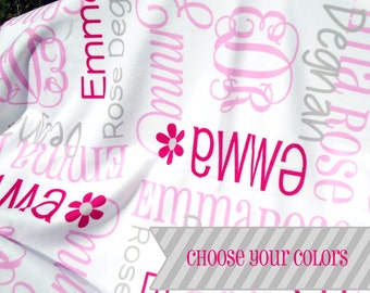 Baby Blanket with Name and Monogram - Personalized Receiving Blanket for Girls - Soft Custom Baby Blanket - Baby Girl Gift - Baby Photo Prop