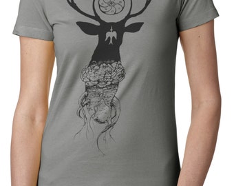 Ladies' Peyote Deer original drawing art T shirt