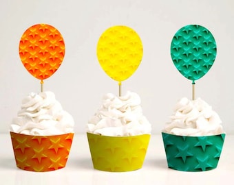 Birthday printables, DIY cupcake toppers and wrappers, Balloons clipart, DIY birthday party, Instant download