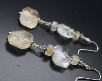 Colors of citrine earrings, gemstone earrings, long earrings, shades of yellow earrings, boho sterling swingy earrings, jewelry gift for her