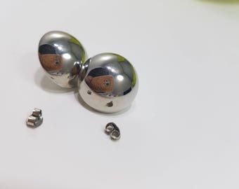 Classic & Elegant, Silver Tone Button Earrings