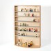 7 Shelf Oak Lego Display Case with full base plates for interactive arrangement of minifigures and large action platform.