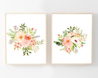 Watercolor Flower Prints - Watercolor Floral Nursery Wall Art- Floral Nursery Decor - Flower Bouquet Art - Printable Art - Botanical Decor