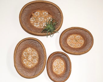 Vintage wicker nesting baskets…4 wicker bowls...4 woven wall baskets...rattan nesting set...farmhouse modern...boho jungalow.