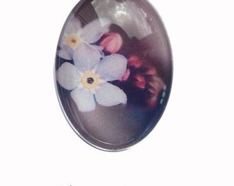 Oval cabochon 18 x 25 mm flower Parma violet forget-me-not Ref70