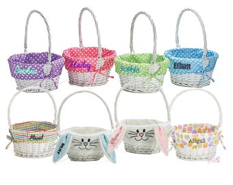 Personalized Easter Basket White Willow Wicker Basket Monogrammed Easter Basket Personalized Kids Easter Basket Bunny Egg Basket Girl Boy
