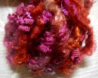 Handspun Corespun Bulky Leicester Longwool Art Yarn in Bright Pink Red Raspberry Purple by KnoxFarmFiber for Knit Weave Embellishment