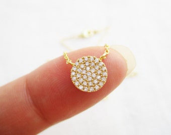 Tiny Gold, Rose gold or Silver Circle necklace with cubic zirconia..dainty necklace, simple, birthday, wedding, bridesmaid gift