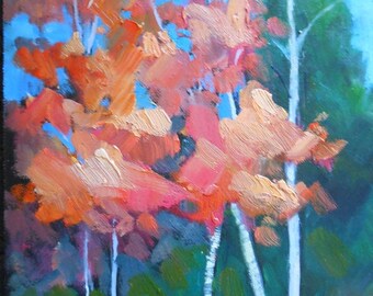 Autumn Tree Painting, Small Landscape Painting, 6x8" Oil Landscape, Tree Painting, Oil Painting on Canvas Panel, Free Shipping in US