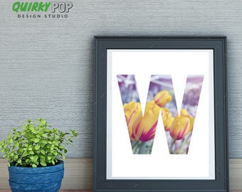 Floral Letter "W" - Digital Print for Instant Download