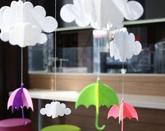MOBILE KIT-DIY 3-D Felt Clouds-Umbrellas Mobile You Make