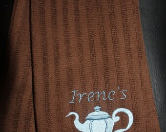 Embroidered Kitchen Towel- Teapot with Personalization